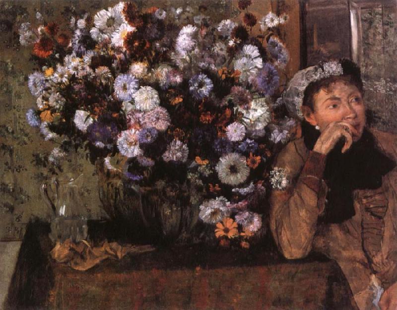 Edgar Degas A Woman seated beside a vase of flowers France oil painting art